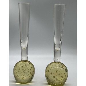 Vintage 2 Ball Bottom Bud Vase Hand Blown Glass Controlled Bubble Bullicante-6"